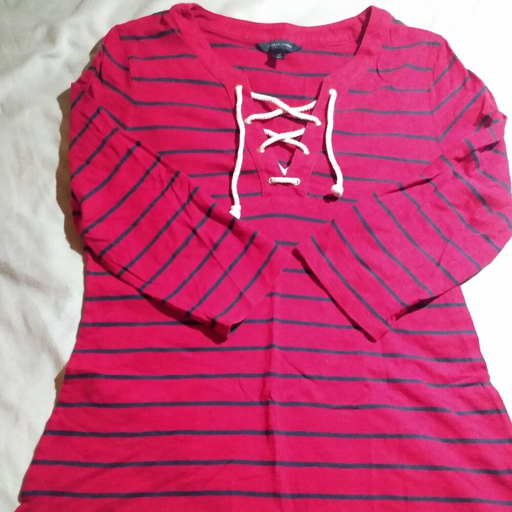 Red and Navy Striped Shirt – L
